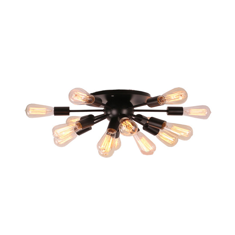 Vintage Industrial Sputnik Multi-Light Ceiling Light In Black For Living Room