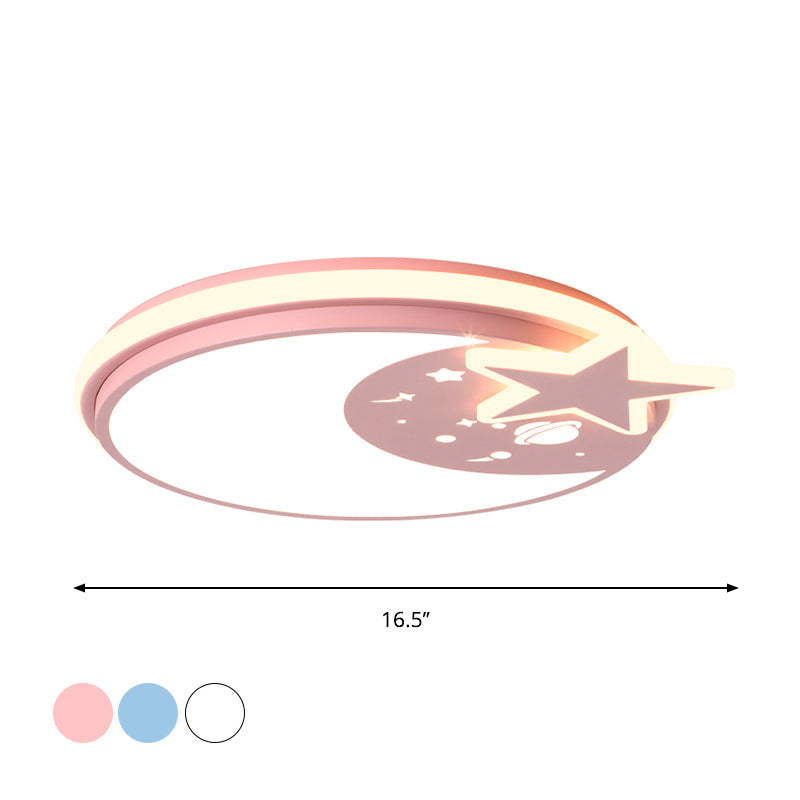 Cartoon Led Acrylic Flush Mount Light With Star Decor In White/Pink/Blue