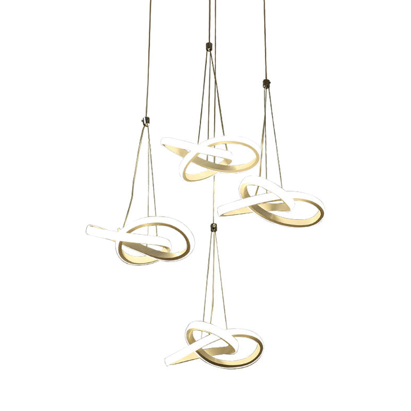 Led Acrylic Twisting Island Pendant Ceiling Light With 3/4-Head Warm/White