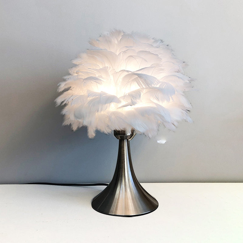 Contemporary Feather Grey/White Led Night Table Lamp - Tree-Inspired Reading Light For Study Room