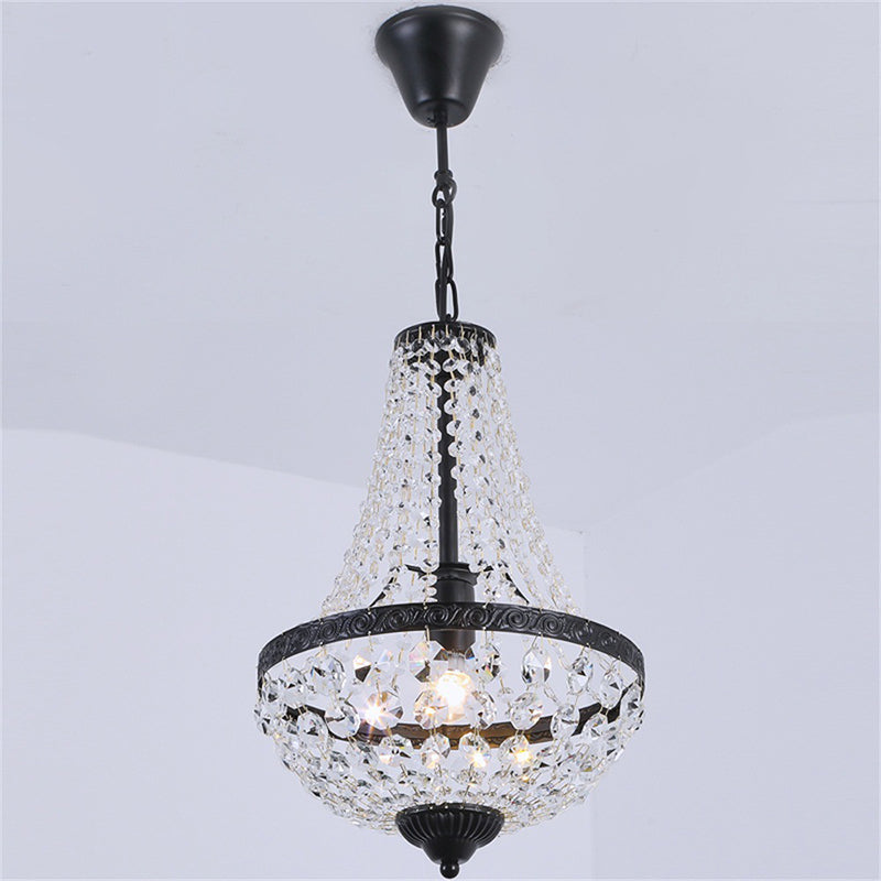 Modern Simplicity: 1-Bulb Black Basket Pendant Lamp With Crystal Shade