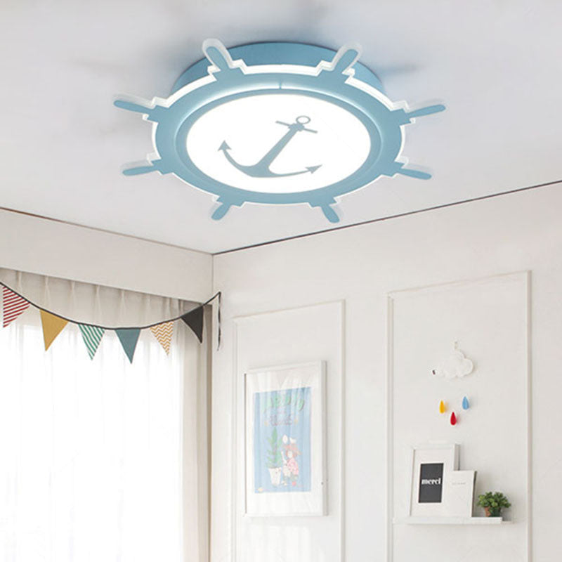 Nautical Style Acrylic Flushmount Ceiling Light With Rudder And Anchor Design - Perfect For Teens