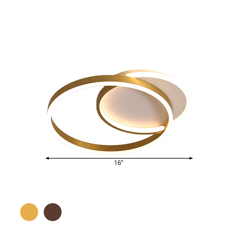 Modern Gold/Coffee Double Hoop Flush Ceiling Light - Led Metallic Mount Fixture (16’/19’ Width)