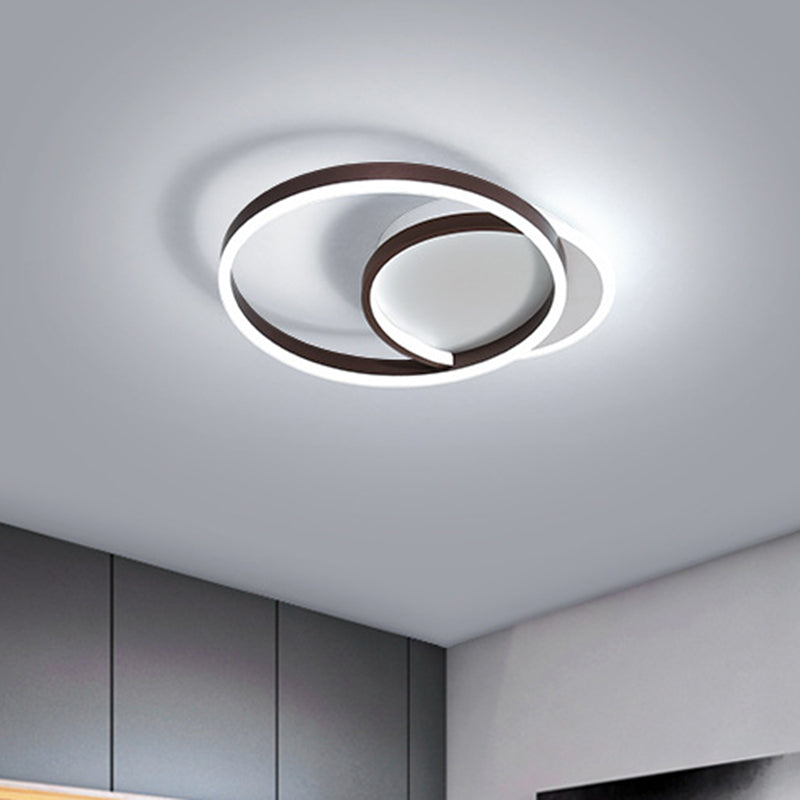 Modern Gold/Coffee Double Hoop Flush Ceiling Light - Led Metallic Mount Fixture (16/19 Width) For