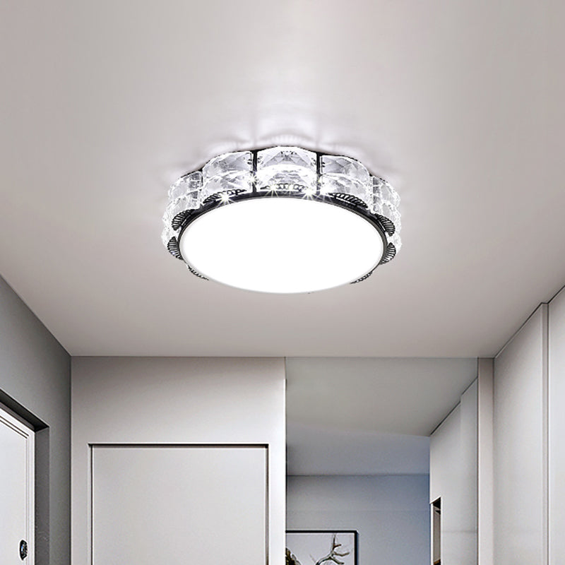 Minimalist Crystal Led Flush Lamp In Black/White: Square/Round Ceiling Mount Light Fixture
Note: