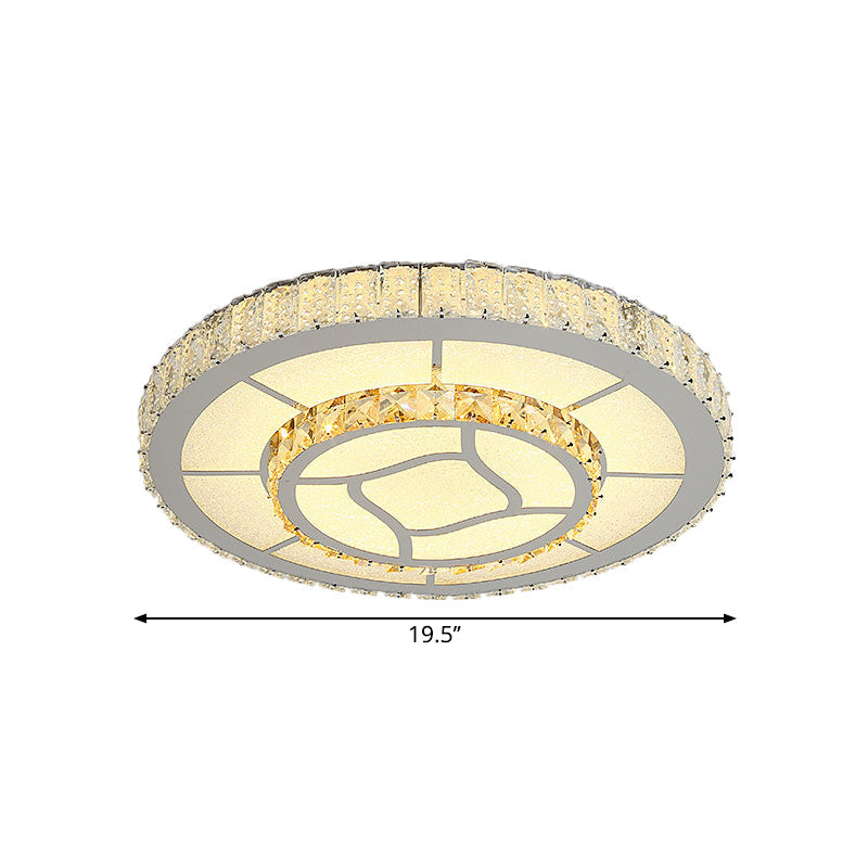 Simplicity Led Round Crystal Block Ceiling Light - Chrome Flush Mount Fixture