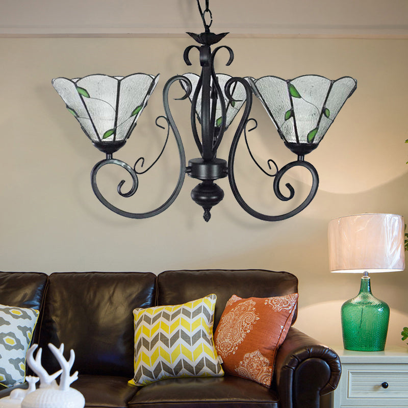 Vintage Glass Pendant Chandelier - Leaf Ceiling Light With 3 Adjustable Lights In Blue/Clear For