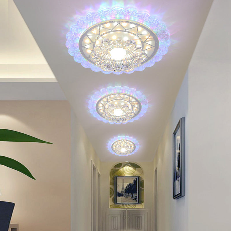 Bloom Flush Mount Lamp - 7/9 Minimal Clear Crystal Led White Close To Ceiling Lighting For Corridor