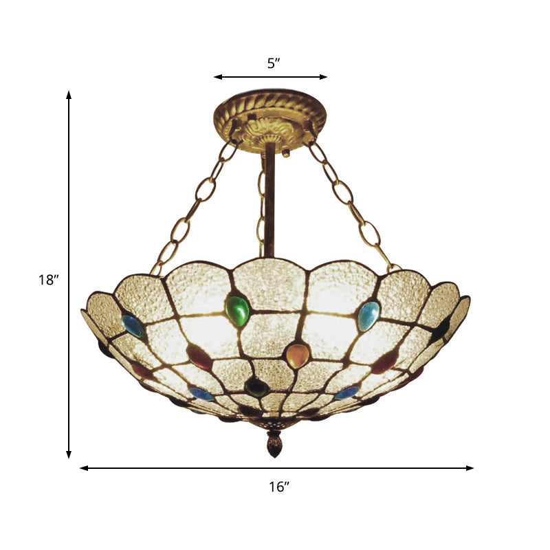 16/19.5 Wide Peacock Pendant Light Inverted Chandelier With Colorful Jewelry Traditional Design For