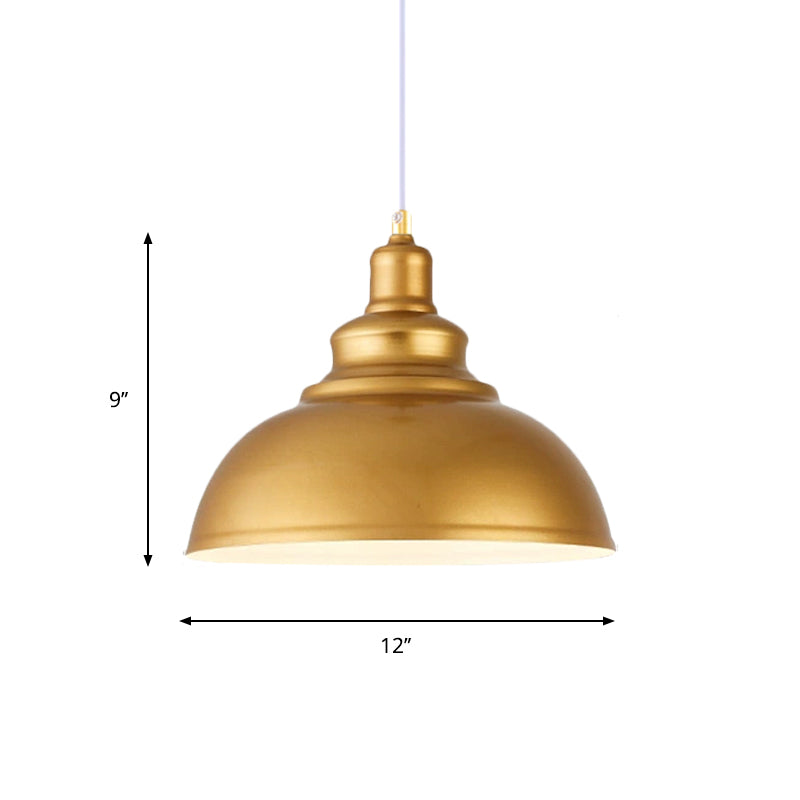 Mid-Century Gold Finish Metal Ceiling Pendant Light - 1 Head With Adjustable Cord 3 Sizes