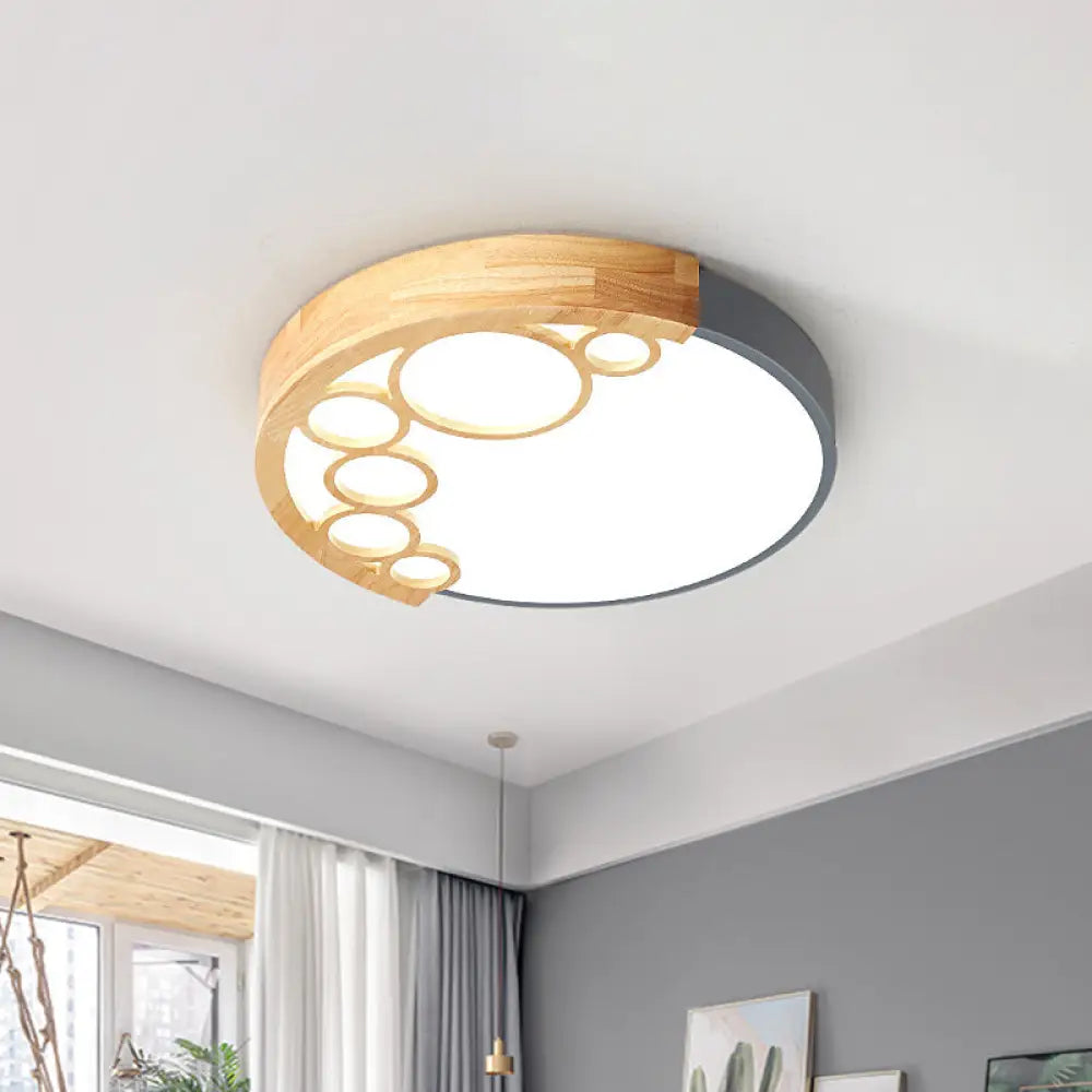 18.5’/23’ W Round Metal Flush Mount Ceiling Lamp Modernist Led Grey Warm/White Light Remote
