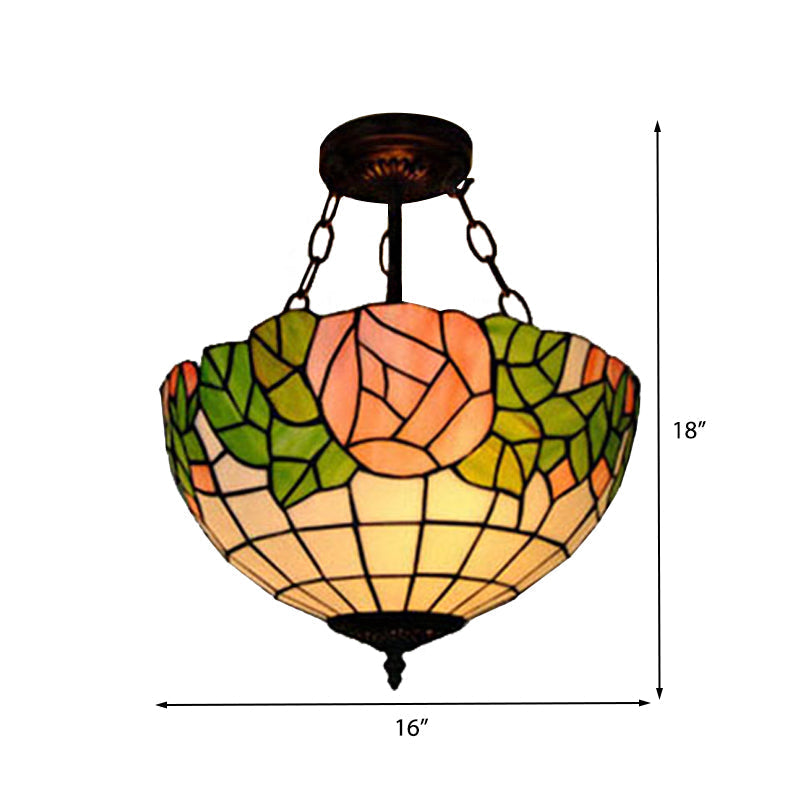 Tiffany Style Pink Stainless Glass Pendant Light - 2/3 Lights Bowl Hanging Suspension Lighting For