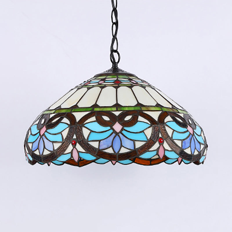 Victorian Stained Glass Dome Pendant Ceiling Light For Dining Room