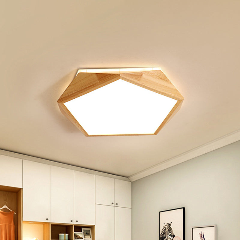 Modernist Pentagon Led Flush Mount Lamp In Beige Warm/White Light - 16.5/20.5 Wide Ideal For