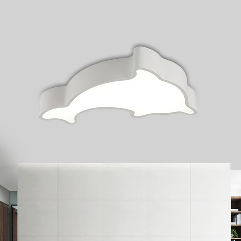 Dolphin Led Ceiling Light For Childrens Bedroom - White/Red/Yellow Acrylic Flush Mount Fixture White