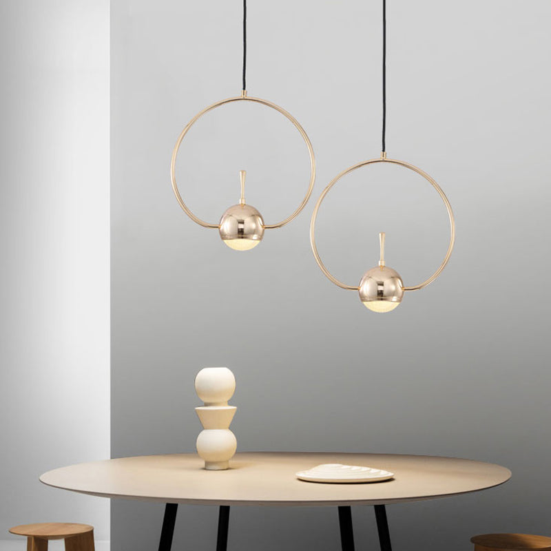 Modern Led Pendant Ceiling Light In Rose Gold Round/Triangle/Rectangle Shape With Acrylic Dome Shade