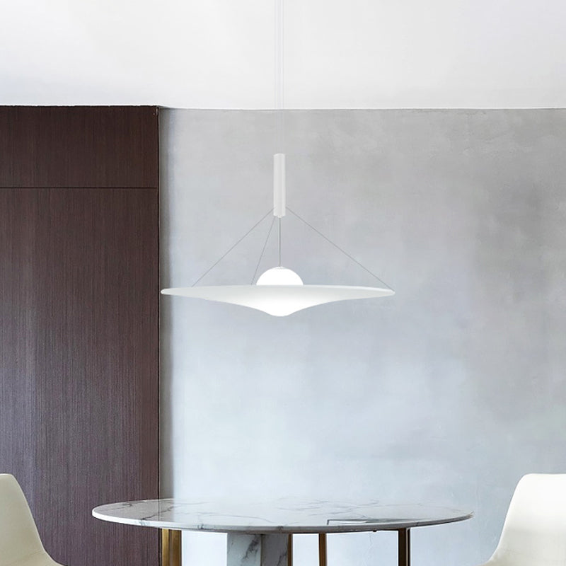 Designer Cream Ball Glass Trumpet Pendant Light Fixture With Flared Shape - 1-Bulb White Suspension