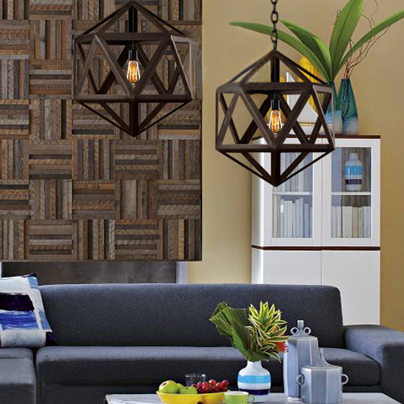 Geometric Metal Pendant Lighting - Industrial Black 1 Head Dining Room Down 14’/18’/21.5’ Wide