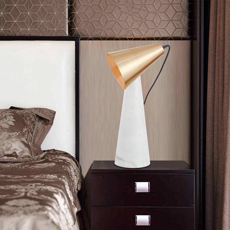 Marble Conical Table Lamp - Designer Single-Bulb Night Light For Living Room In White/Green/Gold