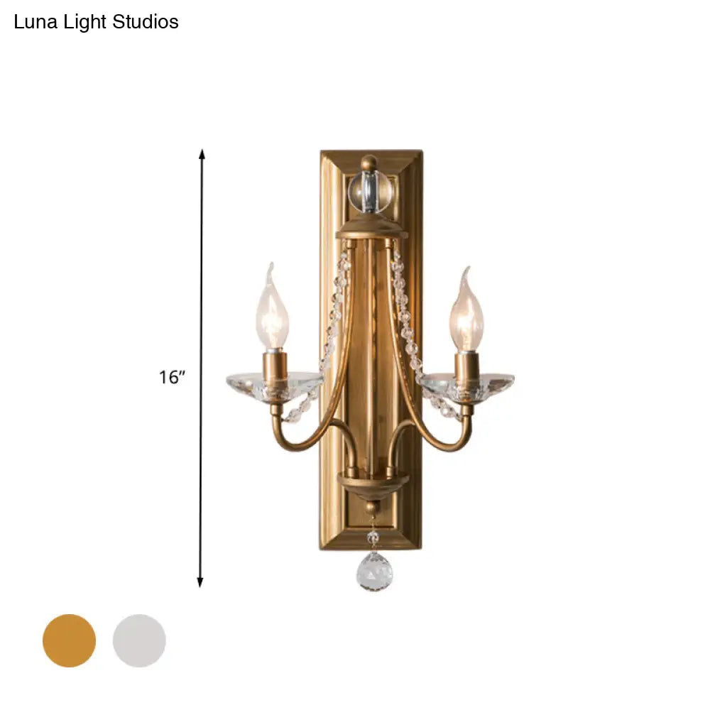 2-Light Crystal Ball Wall Sconce For Bedroom Rural Gold/Silver Metal Candle Style Lighting Fixture
