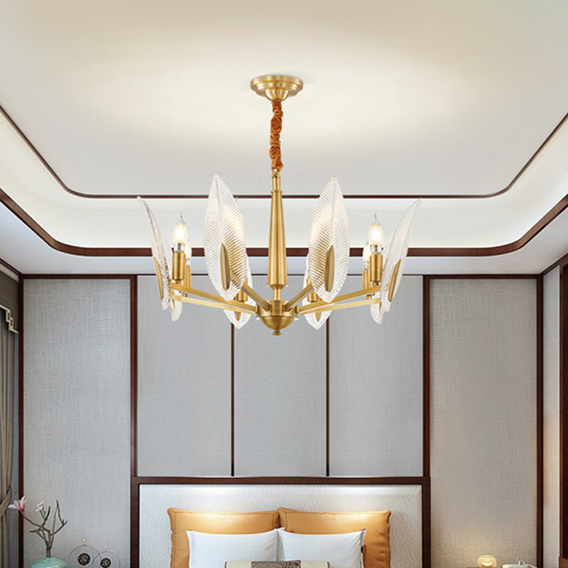 Postmodern Crystal Leaf Chandelier - Brass Hanging Lamp With 6/8/18 Lights For Living Room 8 /
