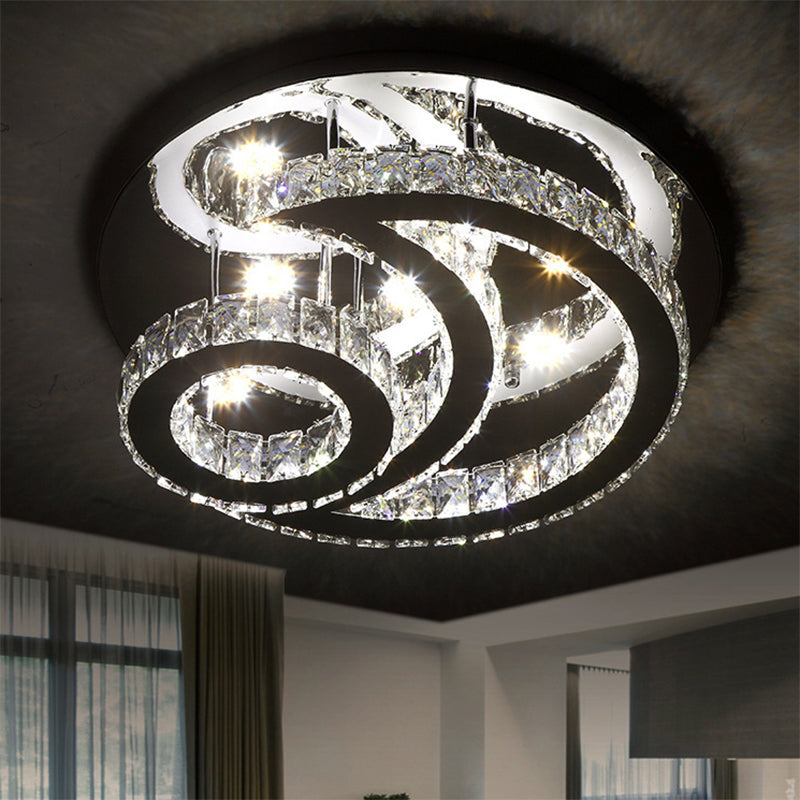 Modern Chrome Semi-Flush Moon And Sun Ceiling Light With Crystal Led Decor