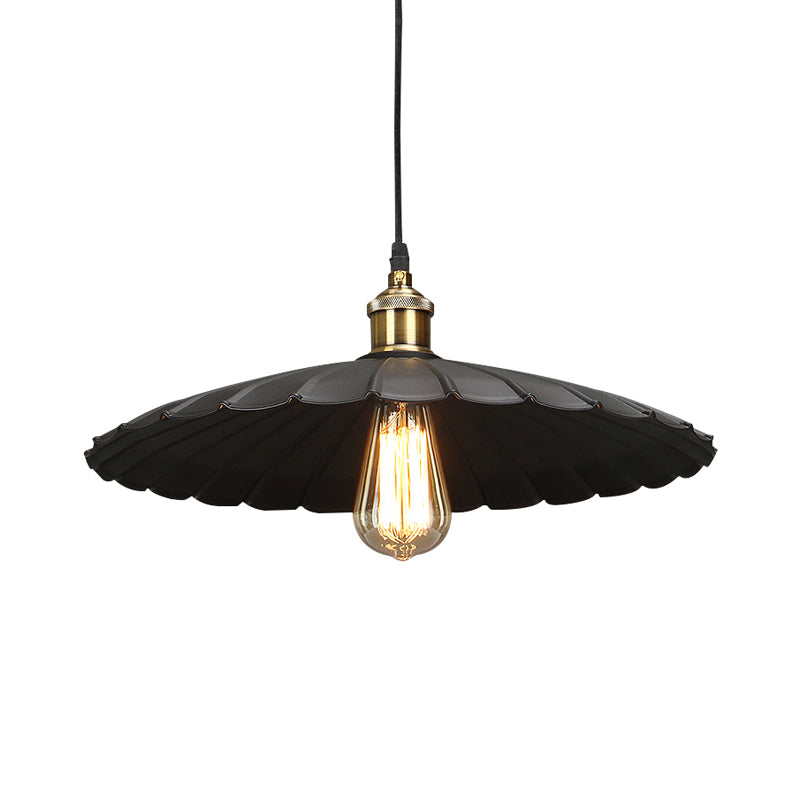 Modern Black Scalloped Metal Pendant Lamp - Hanging Ceiling Light For Warehouse And Dining Room