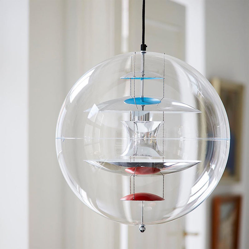 Global Ceiling Pendant With Clear Glass And Inner Layered Shade - Modern 1-Light Down Lighting