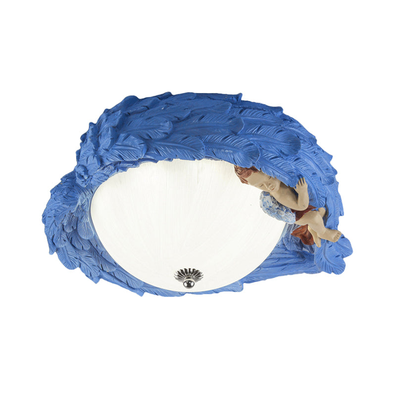 Angel Child Resin Wing Flush Mount Ceiling Lamp - Perfect For Romantic Bedroom Lighting