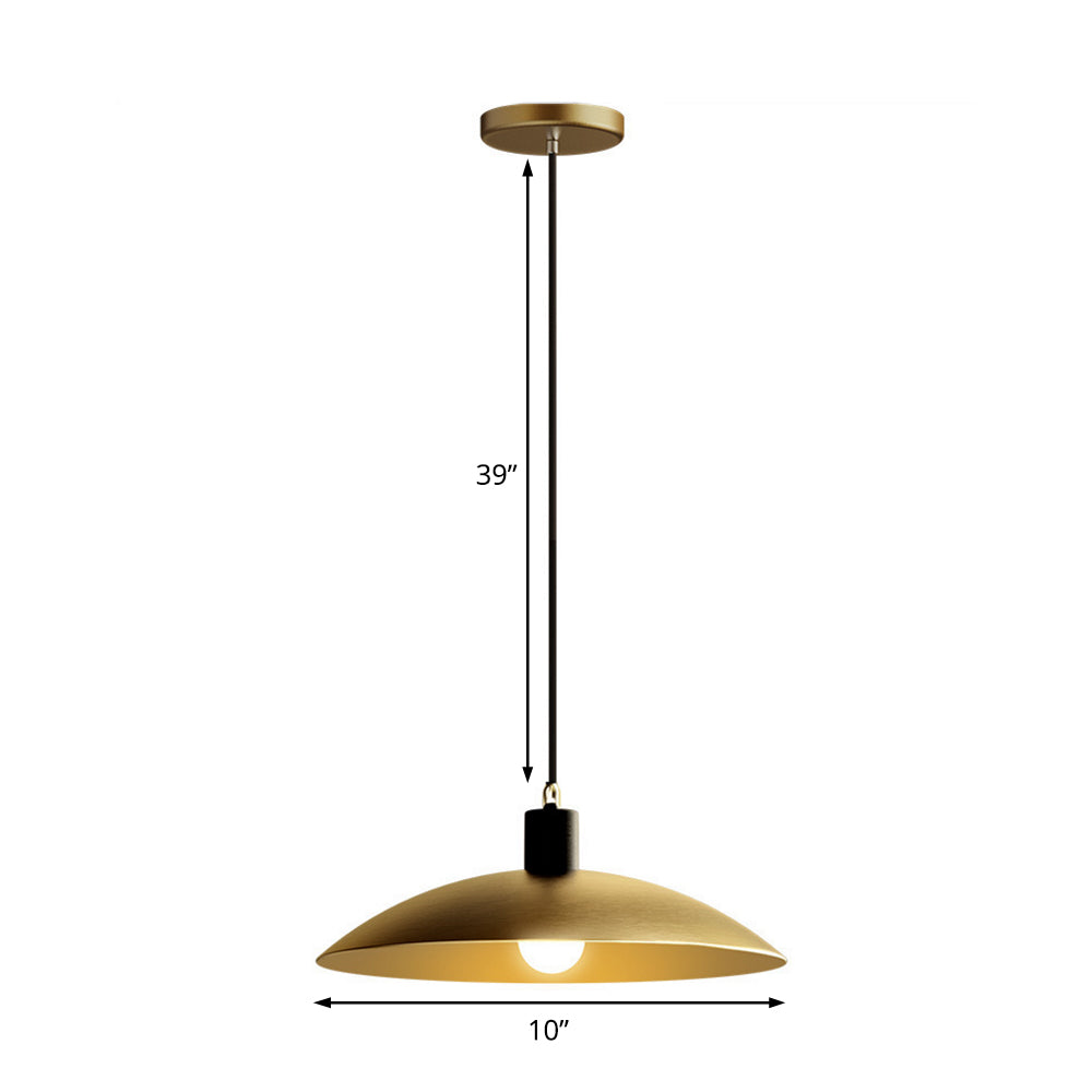 Wrought Iron Dome Pendant Light For Restaurant Ceiling - 10/12 Wide Industrial Style 1-Light Brass