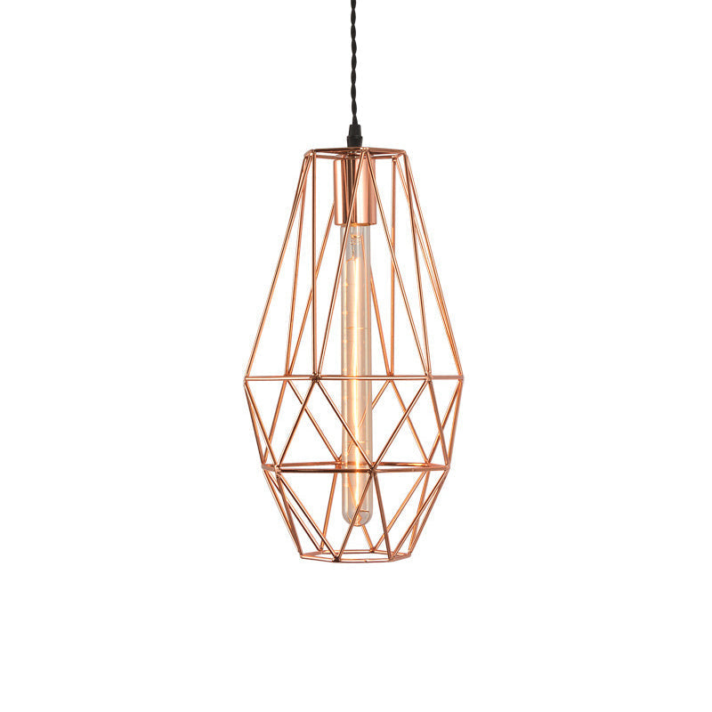 Rose Gold Geometric Hanging Light - Simplicity 1-Light Pendant Fixture For Dining Room