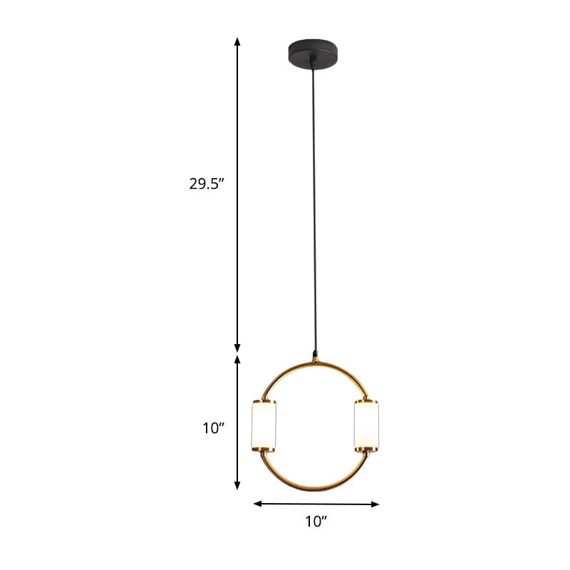 Minimalistic Led Pendant Light With White Glass Cylinder Shade - Brass Triangle/Round/Square Ceiling