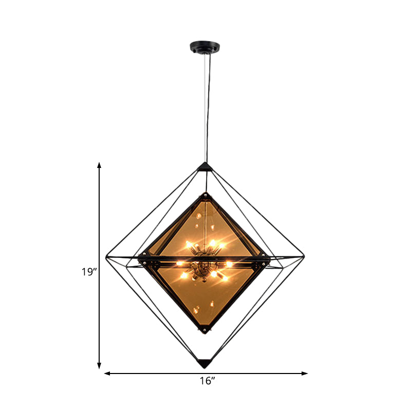 Polygon Ceiling Pendant Light - Amber/Smoke Gray Glass Contemporary Design 1-Light Ideal For Dining