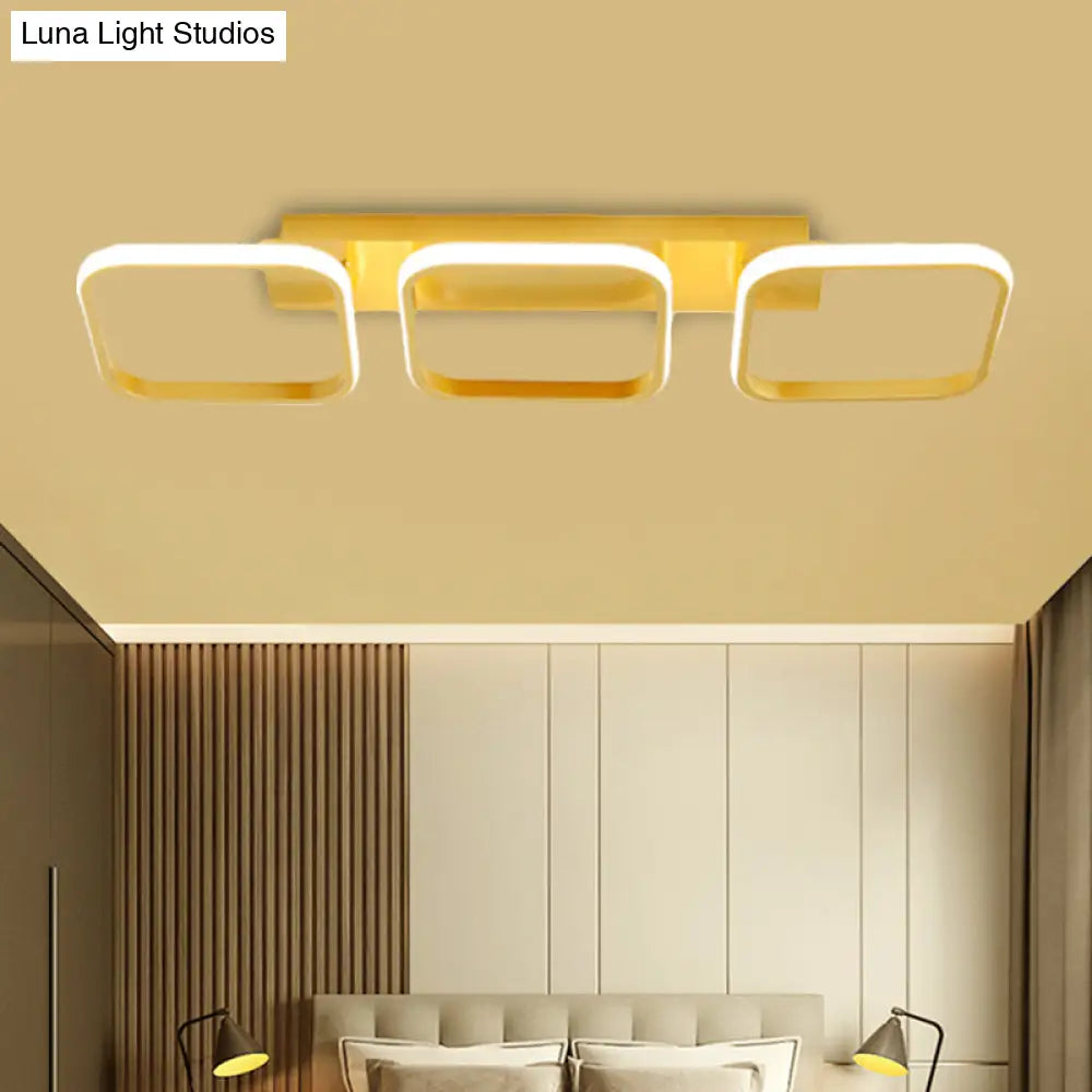 21.5’/31’/41’ L Square Semi Flush Acrylic Lamp Black/Gold Led Ceiling Mount Warm/White Light