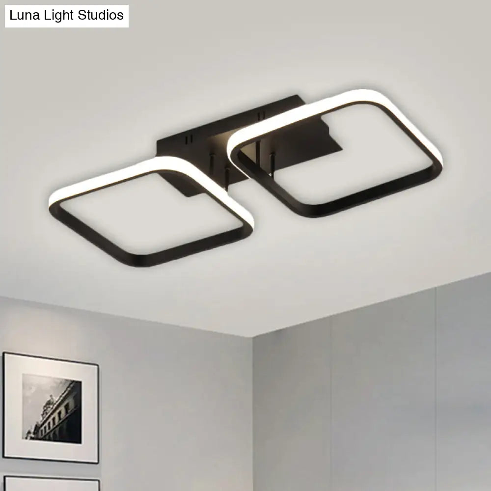 21.5’/31’/41’ L Square Semi Flush Acrylic Lamp Black/Gold Led Ceiling Mount Warm/White Light