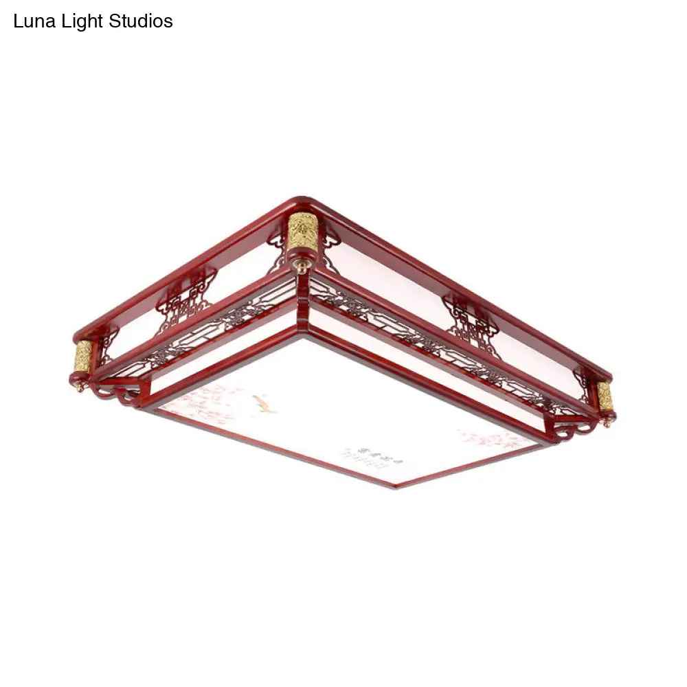 21.5’/39’ Led Rectangle Flush Mount Traditional Dark Red Wood Light Fixture For Living Room