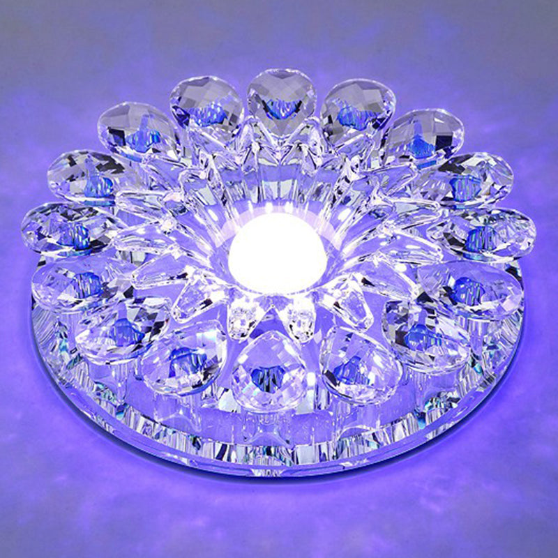 Modern Crystal Led Flush Mount Ceiling Light For Corridor - Purple Flower Design