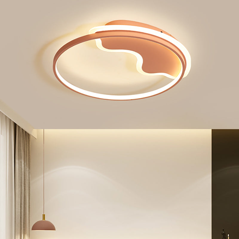 Contemporary Ring Flush Mount Led Lamp For Bedroom 18/21.5 - White/Pink/Blue With Warm/White Light