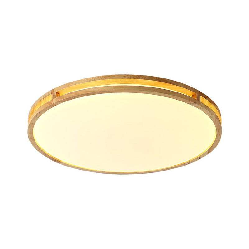 Contemporary Wood Beige Led Flush Mount Lamp - 14/16/19.5 Dia Circle With Acrylic Diffuser
