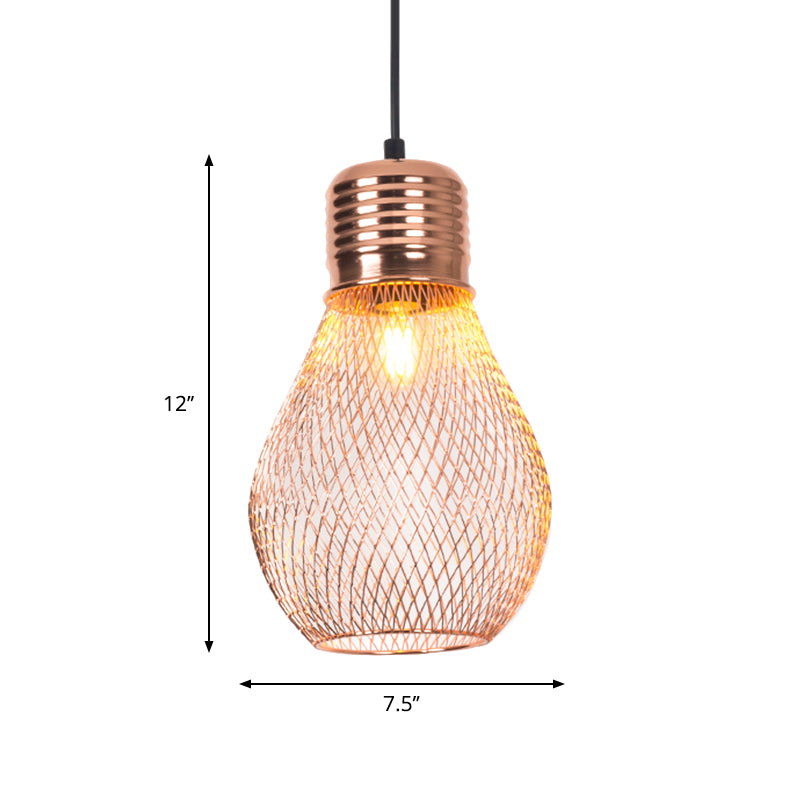 Rose Gold Vintage Bulb Cage Suspension Pendant Light For Restaurants