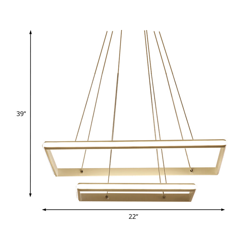 Modern Tiered Rectangular Chandelier With Acrylic Panels - 3 Black/White Led Lights In White Or Warm