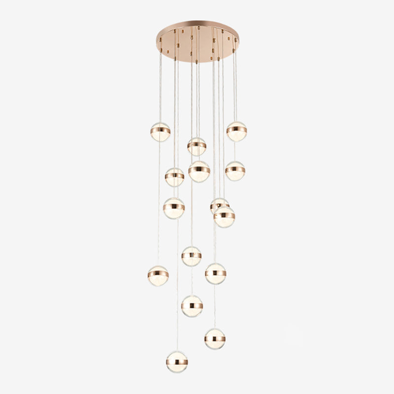 Gold Crystal Led Multi-Ceiling Light With Ball Shade For Staircase Suspension 15 /