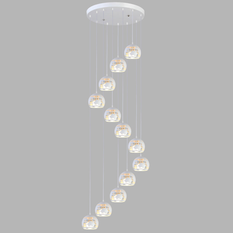 Metallic Geometric Cage Ceiling Light Fixture For Staircase Suspension 12 / White A