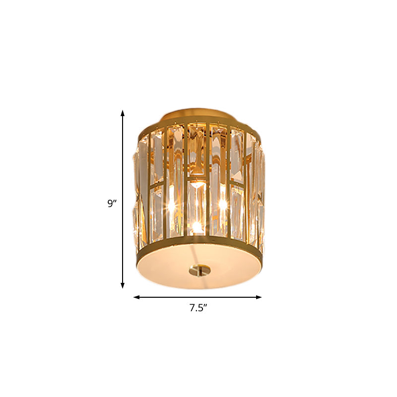 Modern Metal And Crystal Cylinder Flush Mount Light With Gold Ceiling Fixture
Or
Gold Light: