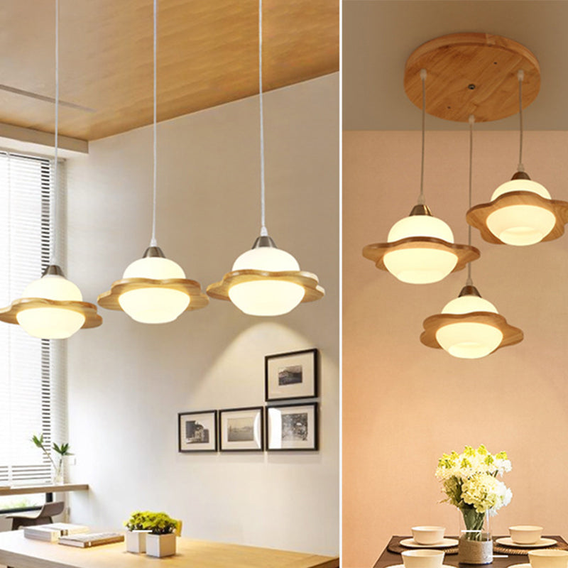 Contemporary White Glass 3-Headed Hanging Light For Dining Room Ceiling / C Round