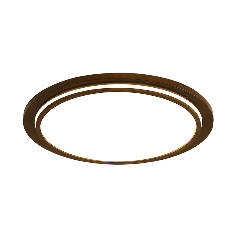 Round Led Wood Bedroom Ceiling Light In Brown