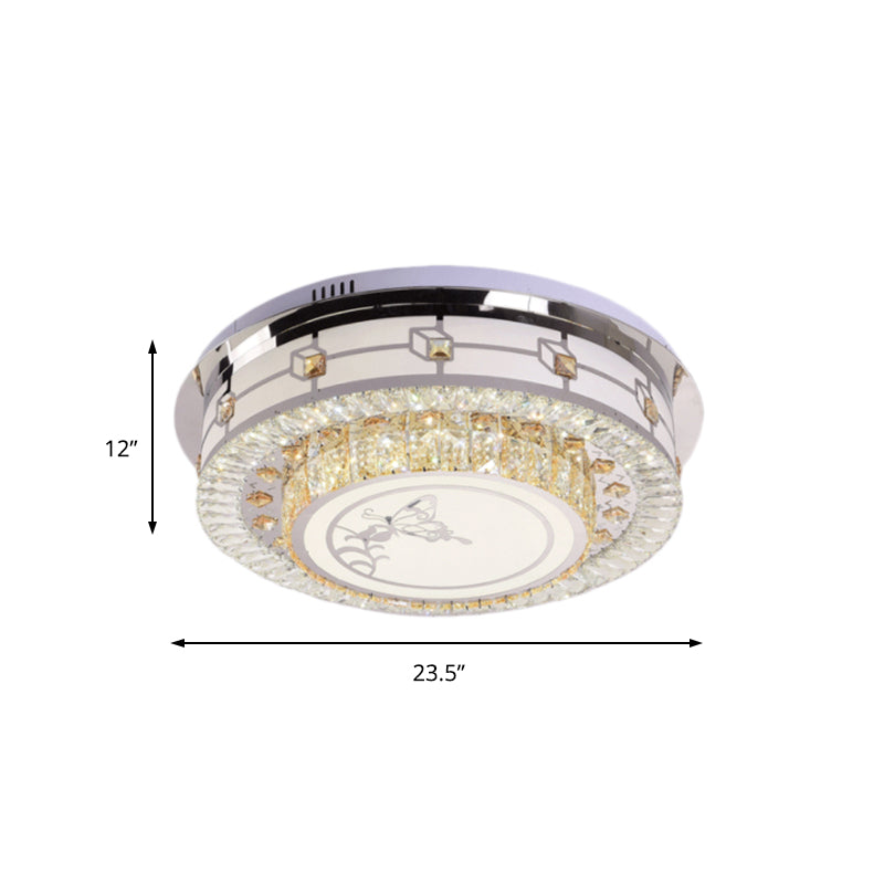 Contemporary Crystal Led Ceiling Light With Butterfly Pattern - Chrome Flush Mount Fixture 23.5/31.5