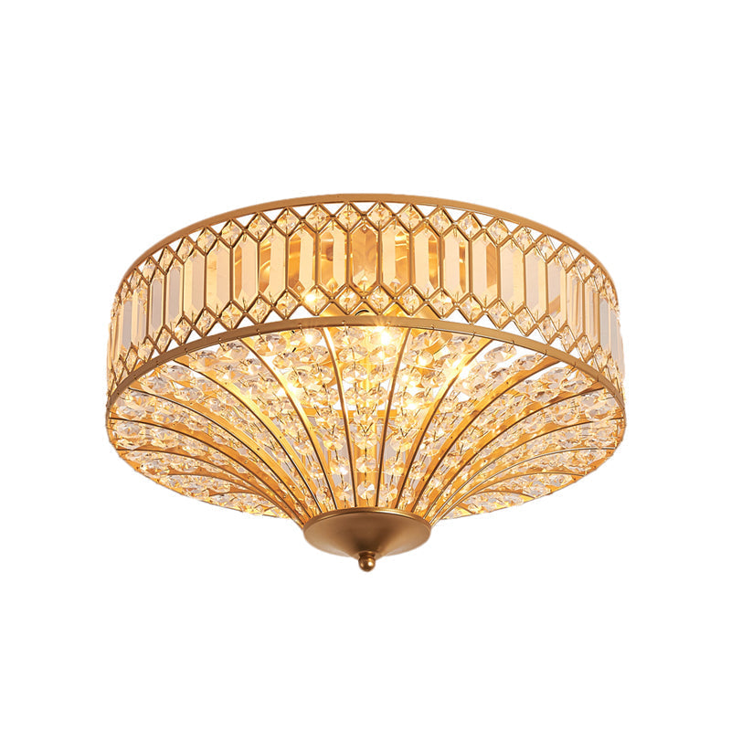 Chinese Style 5-Light Bedroom Ceiling Lamp In Flared Crystal Flush Mount Design - Gold Finish
This