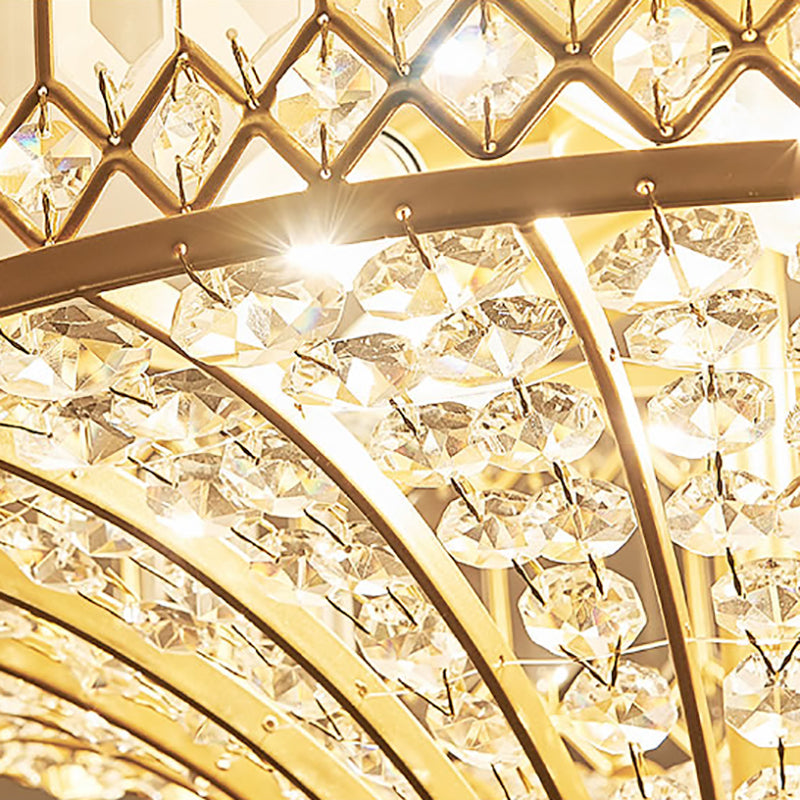 Chinese Style 5-Light Bedroom Ceiling Lamp In Flared Crystal Flush Mount Design - Gold Finish
This