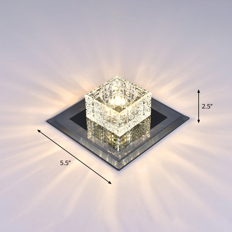 Modern Crystal Led Ceiling Light With Square Shade For Corridors Black / 5.5 Warm